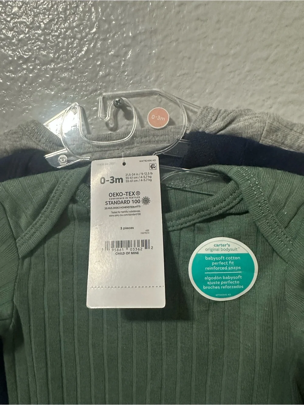 Carter's Ribbed Long-Sleeve One-Piece in Sage Green (3-Pack)